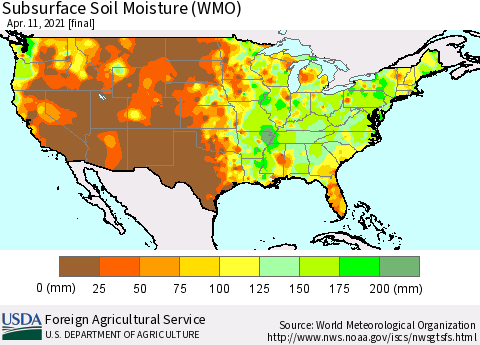 United States Subsurface Soil Moisture (WMO) Thematic Map For 4/5/2021 - 4/11/2021