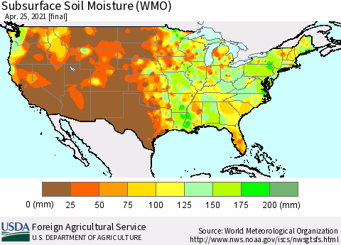 United States Subsurface Soil Moisture (WMO) Thematic Map For 4/19/2021 - 4/25/2021