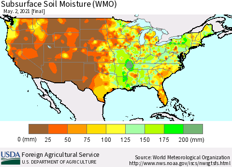 United States Subsurface Soil Moisture (WMO) Thematic Map For 4/26/2021 - 5/2/2021