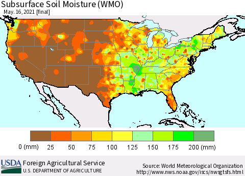 United States Subsurface Soil Moisture (WMO) Thematic Map For 5/10/2021 - 5/16/2021