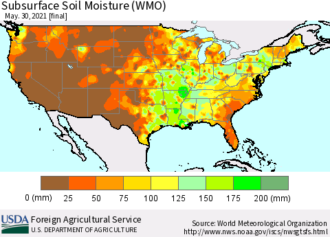 United States Subsurface Soil Moisture (WMO) Thematic Map For 5/24/2021 - 5/30/2021