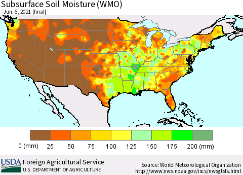 United States Subsurface Soil Moisture (WMO) Thematic Map For 5/31/2021 - 6/6/2021