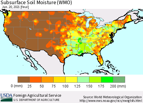 United States Subsurface Soil Moisture (WMO) Thematic Map For 6/14/2021 - 6/20/2021