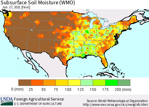 United States Subsurface Soil Moisture (WMO) Thematic Map For 6/21/2021 - 6/27/2021