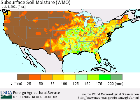 United States Subsurface Soil Moisture (WMO) Thematic Map For 6/28/2021 - 7/4/2021