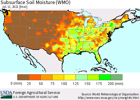 United States Subsurface Soil Moisture (WMO) Thematic Map For 7/5/2021 - 7/11/2021