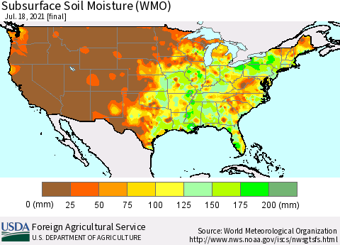 United States Subsurface Soil Moisture (WMO) Thematic Map For 7/12/2021 - 7/18/2021