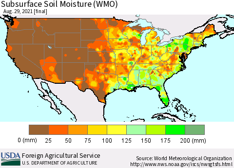 United States Subsurface Soil Moisture (WMO) Thematic Map For 8/23/2021 - 8/29/2021