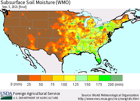 United States Subsurface Soil Moisture (WMO) Thematic Map For 8/30/2021 - 9/5/2021