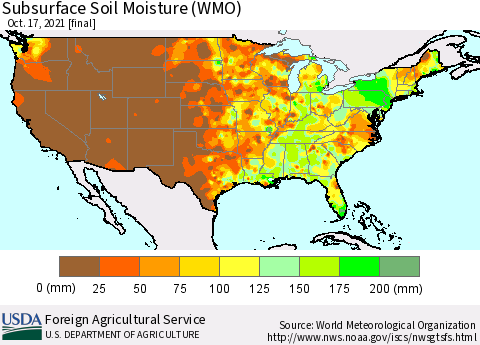 United States Subsurface Soil Moisture (WMO) Thematic Map For 10/11/2021 - 10/17/2021
