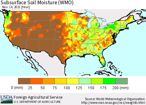 United States Subsurface Soil Moisture (WMO) Thematic Map For 11/8/2021 - 11/14/2021
