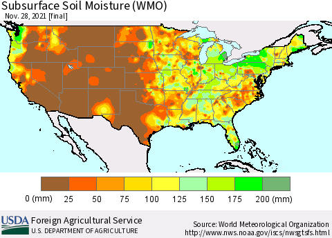 United States Subsurface Soil Moisture (WMO) Thematic Map For 11/22/2021 - 11/28/2021