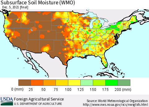 United States Subsurface Soil Moisture (WMO) Thematic Map For 11/29/2021 - 12/5/2021