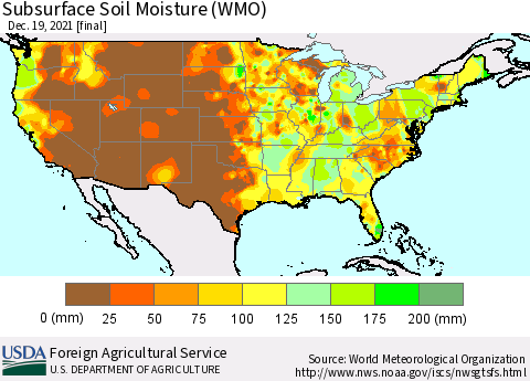 United States Subsurface Soil Moisture (WMO) Thematic Map For 12/13/2021 - 12/19/2021