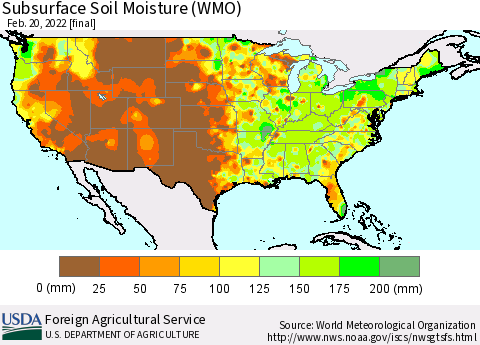 United States Subsurface Soil Moisture (WMO) Thematic Map For 2/14/2022 - 2/20/2022