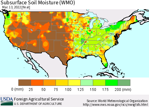 United States Subsurface Soil Moisture (WMO) Thematic Map For 3/7/2022 - 3/13/2022