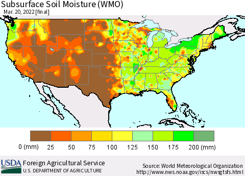 United States Subsurface Soil Moisture (WMO) Thematic Map For 3/14/2022 - 3/20/2022