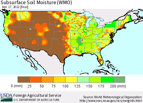 United States Subsurface Soil Moisture (WMO) Thematic Map For 4/11/2022 - 4/17/2022