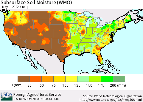 United States Subsurface Soil Moisture (WMO) Thematic Map For 4/25/2022 - 5/1/2022