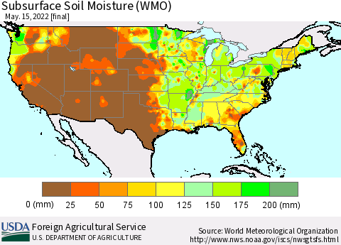 United States Subsurface Soil Moisture (WMO) Thematic Map For 5/9/2022 - 5/15/2022