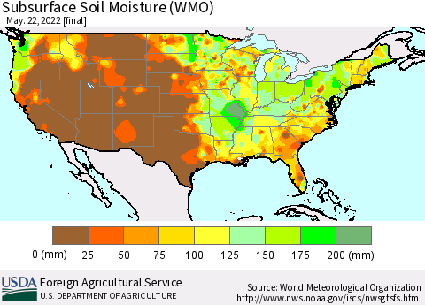 United States Subsurface Soil Moisture (WMO) Thematic Map For 5/16/2022 - 5/22/2022