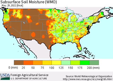 United States Subsurface Soil Moisture (WMO) Thematic Map For 5/23/2022 - 5/29/2022