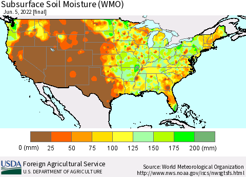 United States Subsurface Soil Moisture (WMO) Thematic Map For 5/30/2022 - 6/5/2022