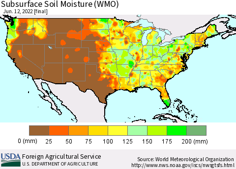 United States Subsurface Soil Moisture (WMO) Thematic Map For 6/6/2022 - 6/12/2022