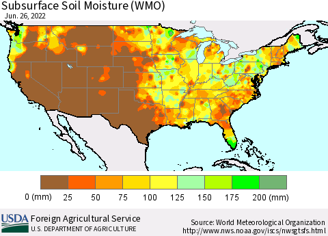 United States Subsurface Soil Moisture (WMO) Thematic Map For 6/20/2022 - 6/26/2022