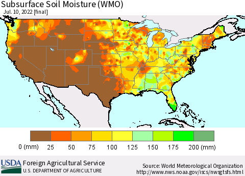 United States Subsurface Soil Moisture (WMO) Thematic Map For 7/4/2022 - 7/10/2022