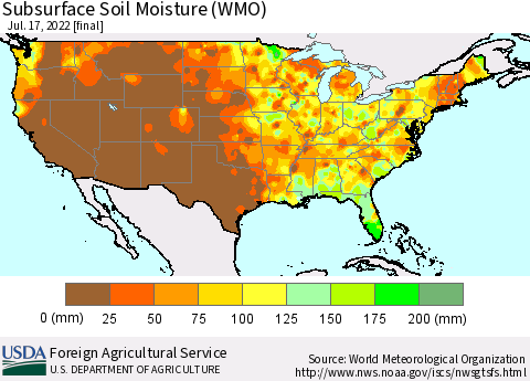 United States Subsurface Soil Moisture (WMO) Thematic Map For 7/11/2022 - 7/17/2022