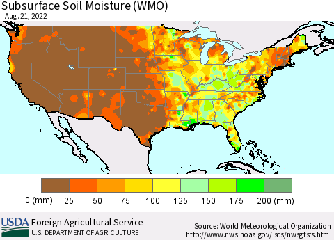 United States Subsurface Soil Moisture (WMO) Thematic Map For 8/15/2022 - 8/21/2022