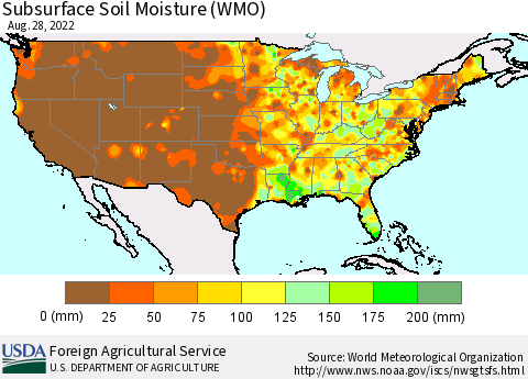 United States Subsurface Soil Moisture (WMO) Thematic Map For 8/22/2022 - 8/28/2022