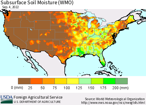 United States Subsurface Soil Moisture (WMO) Thematic Map For 8/29/2022 - 9/4/2022