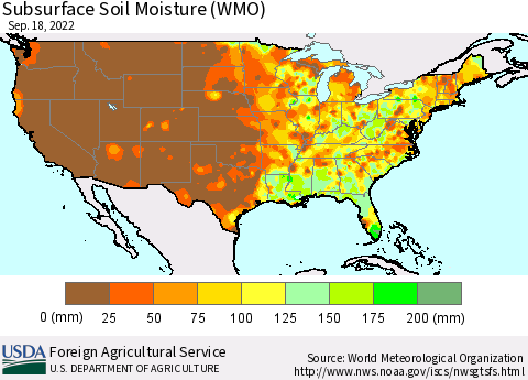 United States Subsurface Soil Moisture (WMO) Thematic Map For 9/12/2022 - 9/18/2022