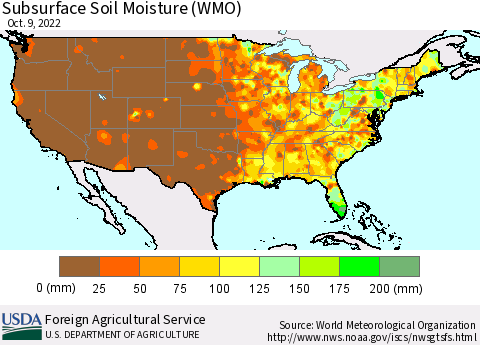 United States Subsurface Soil Moisture (WMO) Thematic Map For 10/3/2022 - 10/9/2022