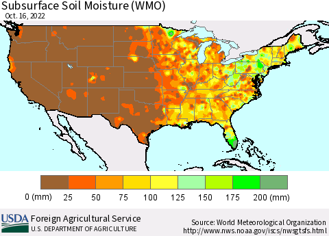 United States Subsurface Soil Moisture (WMO) Thematic Map For 10/10/2022 - 10/16/2022