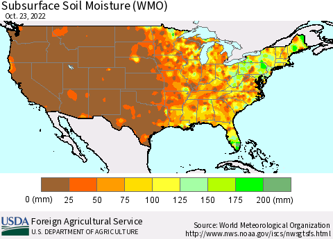United States Subsurface Soil Moisture (WMO) Thematic Map For 10/17/2022 - 10/23/2022