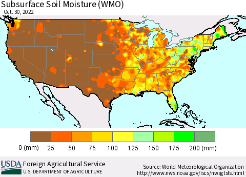 United States Subsurface Soil Moisture (WMO) Thematic Map For 10/24/2022 - 10/30/2022