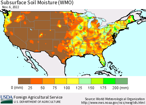 United States Subsurface Soil Moisture (WMO) Thematic Map For 10/31/2022 - 11/6/2022