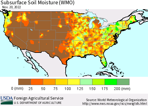 United States Subsurface Soil Moisture (WMO) Thematic Map For 11/14/2022 - 11/20/2022