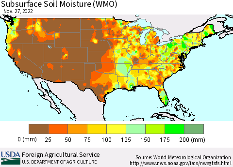 United States Subsurface Soil Moisture (WMO) Thematic Map For 11/21/2022 - 11/27/2022