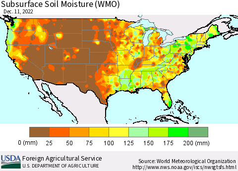 United States Subsurface Soil Moisture (WMO) Thematic Map For 12/5/2022 - 12/11/2022