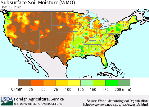 United States Subsurface Soil Moisture (WMO) Thematic Map For 12/12/2022 - 12/18/2022