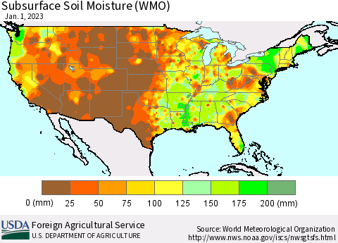 United States Subsurface Soil Moisture (WMO) Thematic Map For 12/26/2022 - 1/1/2023