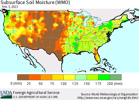 United States Subsurface Soil Moisture (WMO) Thematic Map For 1/30/2023 - 2/5/2023
