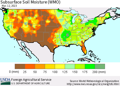 United States Subsurface Soil Moisture (WMO) Thematic Map For 3/6/2023 - 3/12/2023