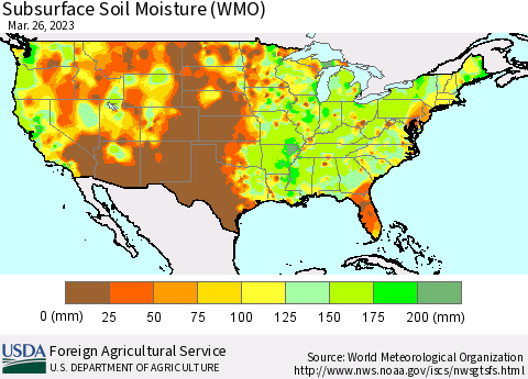 United States Subsurface Soil Moisture (WMO) Thematic Map For 3/20/2023 - 3/26/2023