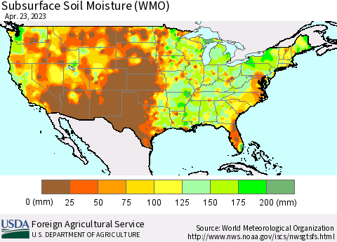 United States Subsurface Soil Moisture (WMO) Thematic Map For 4/17/2023 - 4/23/2023
