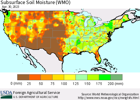 United States Subsurface Soil Moisture (WMO) Thematic Map For 4/24/2023 - 4/30/2023